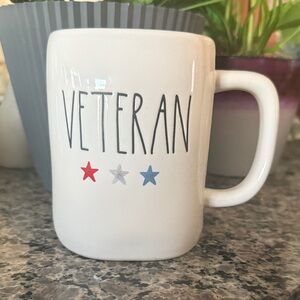 Rae Dunn Veteran Ceramic Mug - White with Red, Silver, and Blue Accents